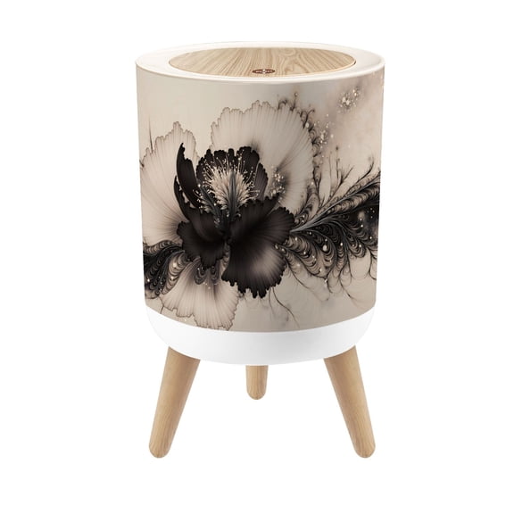 Small Trash Can with Lid Ink Rose Abstract Floral Onyx Roses Large Petals Abstract 1.8 Gallon Dog Proof Trash Can Round Garbage Can Waste Bin Wastebasket for Bathroom Bedroom Living Room
