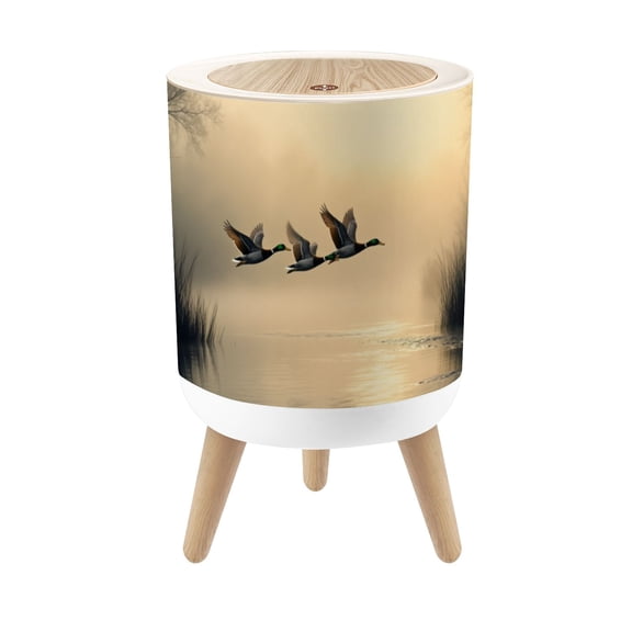 Small Trash Can with Lid Landscape Wildlife Nature Pond Vintage Mallard Duck Rustic 1.8 Gallon Dog Proof Trash Can Round Garbage Can Waste Bin Wastebasket for Bathroom Bedroom Living Room