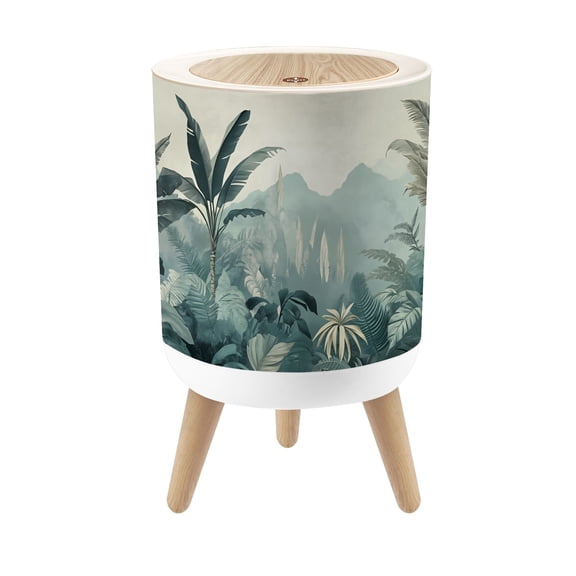 Small Trash Can with Lid Leaves Nature Botanical Plants Palm Abstract Tropical Leaves 1.8 Gallon Dog Proof Trash Can Round Garbage Can Waste Bin Wastebasket for Bathroom Bedroom Living Room
