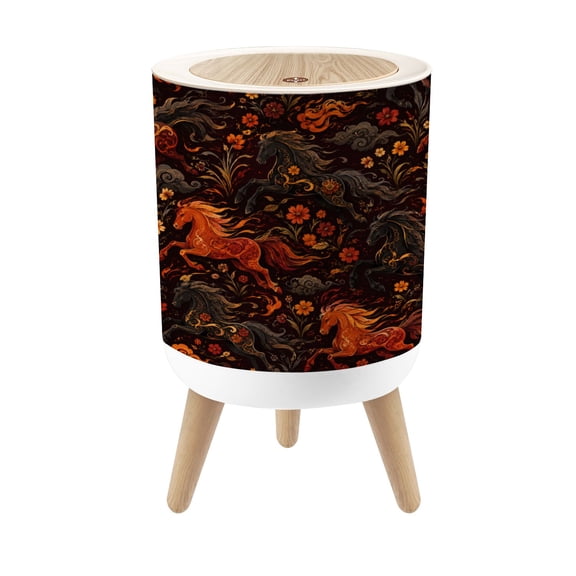 Small Trash Can with Lid Majestic Black Horse Galloping Across Field Sunset 1.8 Gallon Dog Proof Trash Can Round Garbage Can Waste Bin Wastebasket for Bathroom Bedroom Living Room