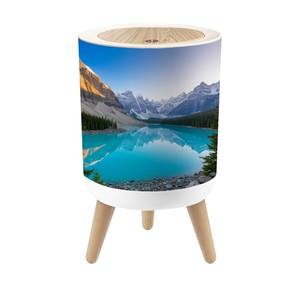 Small Trash Can with Lid Majestic Mountain Lake Turquoise Waters Pine Forest Peaceful 1.8 Gallon Dog Proof Trash Can Round Garbage Can Waste Bin Wastebasket for Bathroom Bedroom Living Room