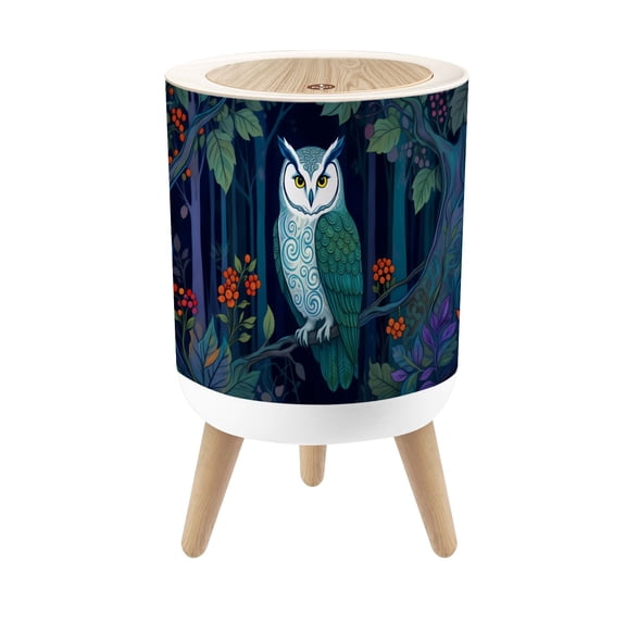 Small Trash Can with Lid Majestic Owl Intricate Feather Design Mystical Forest 1.8 Gallon Dog Proof Trash Can Round Garbage Can Waste Bin Wastebasket for Bathroom Bedroom Living Room