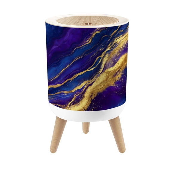 Small Trash Can with Lid Marble Texture Modern Abstract Blue Gold Aesthetic Luxury 1.8 Gallon Dog Proof Trash Can Round Garbage Can Waste Bin Wastebasket for Bathroom Bedroom Living Room