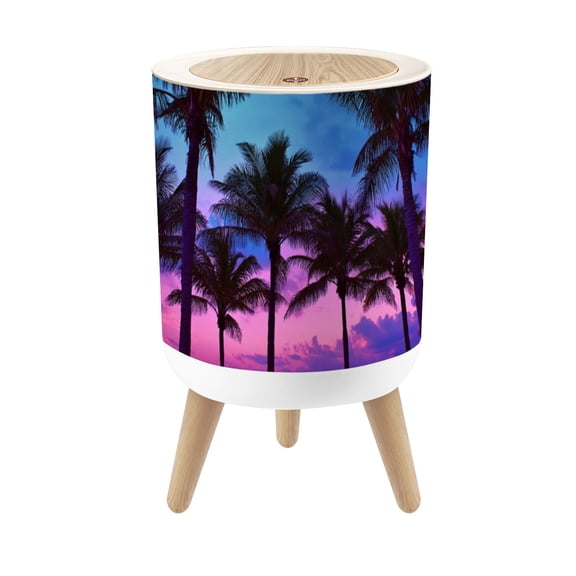 Small Trash Can with Lid Miami Beach South Beach sunset palm trees Florida 1.8 Gallon Dog Proof Trash Can Round Garbage Can Waste Bin Wastebasket for Bathroom Bedroom Living Room