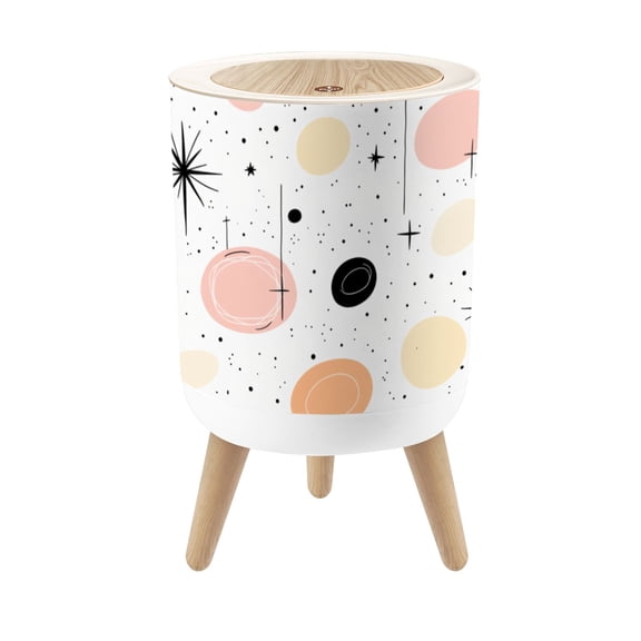 Small Trash Can with Lid Mid Century Modern Palm Springs Stylized Stars Circular Orbs 1.8 Gallon Dog Proof Trash Can Round Garbage Can Waste Bin Wastebasket for Bathroom Bedroom Living Room
