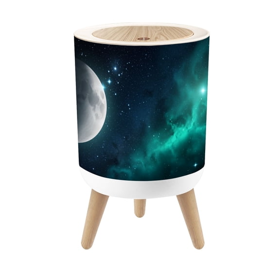 Small Trash Can with Lid Moon Starry Night Sky Turquoise Nebula Cosmic Space 1.8 Gallon Dog Proof Trash Can Round Garbage Can Waste Bin Wastebasket for Bathroom Bedroom Living Room