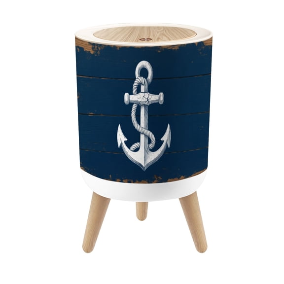Small Trash Can with Lid Nautical Boat Helm Compass Lighthouse Rustic Style Beach 1.8 Gallon Dog Proof Trash Can Round Garbage Can Waste Bin Wastebasket for Bathroom Bedroom Living Room