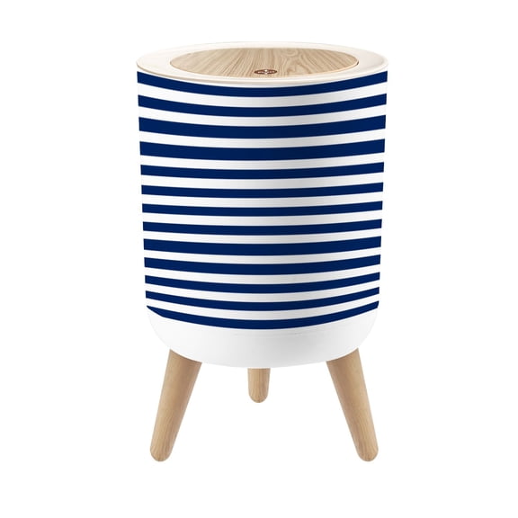 Small Trash Can with Lid Navy Blue White Stripes Seamless Horizontal navy blue white 1.8 Gallon Dog Proof Trash Can Round Garbage Can Waste Bin Wastebasket for Bathroom Bedroom Living Room