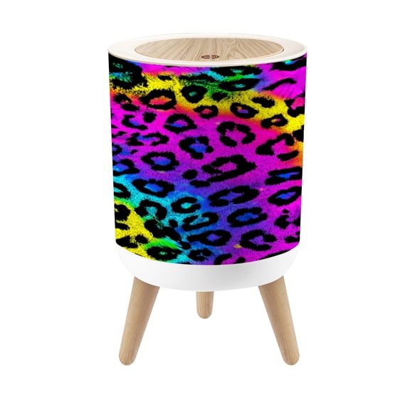 Small Trash Can with Lid Neon rainbow colored leopard print seamless Gradient 1.8 Gallon Dog Proof Trash Can Round Garbage Can Waste Bin Wastebasket for Bathroom Bedroom Living Room