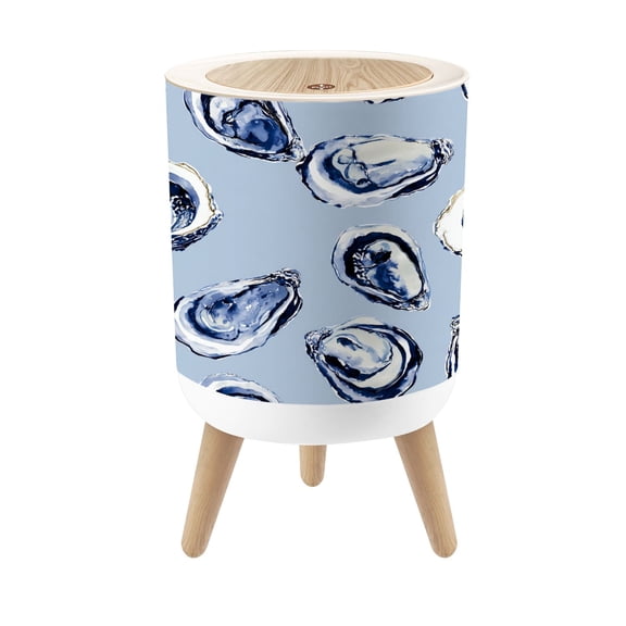 Small Trash Can with Lid Oyster Blue White Watercolor Soft Blue 1.8 Gallon Dog Proof Trash Can Round Garbage Can Waste Bin Wastebasket for Bathroom Bedroom Living Room