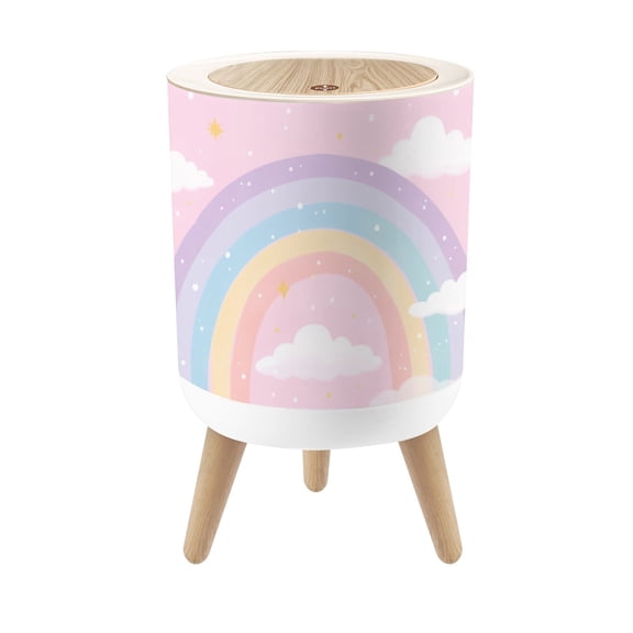 Small Trash Can with Lid Pastel Rainbow Soft Clouds Sparkles Pink Fantasy Summer 1.8 Gallon Dog Proof Trash Can Round Garbage Can Waste Bin Wastebasket for Bathroom Bedroom Living Room