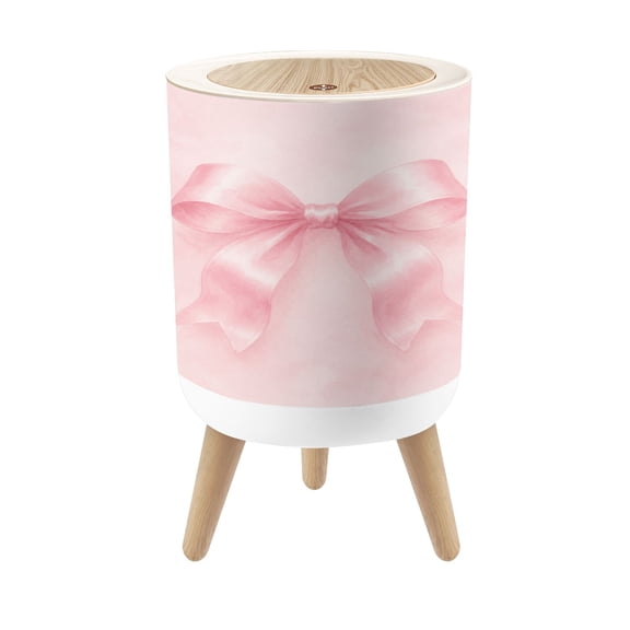 Small Trash Can with Lid Pink Satin Bow Shiny Elegant Ribbon Design 1.8 Gallon Dog Proof Trash Can Round Garbage Can Waste Bin Wastebasket for Bathroom Bedroom Living Room