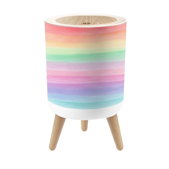 Small Trash Can with Lid Rainbow Pastels Watercolor Rainbow watercolor brush stroke 1.8 Gallon Dog Proof Trash Can Round Garbage Can Waste Bin Wastebasket for Bathroom Bedroom Living Room