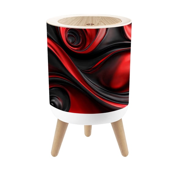 Small Trash Can with Lid Red Black Swirling Abstract Glossy Finish 1.8 Gallon Dog Proof Trash Can Round Garbage Can Waste Bin Wastebasket for Bathroom Bedroom Living Room