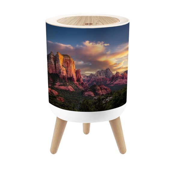 Small Trash Can with Lid Red Rocks Sunset Sedona 1.8 Gallon Dog Proof Trash Can Round Garbage Can Waste Bin Wastebasket for Bathroom Bedroom Living Room