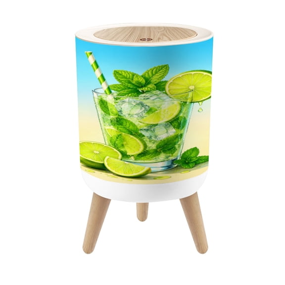 Small Trash Can with Lid Refreshing Lime Mojito Drink Mint Ice Cubes 1.8 Gallon Dog Proof Trash Can Round Garbage Can Waste Bin Wastebasket for Bathroom Bedroom Living Room