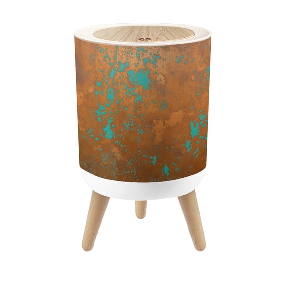 Small Trash Can with Lid Rusty Metal Shabby Style Arts Rust Copper Patina Earthy 1.8 Gallon Dog Proof Trash Can Round Garbage Can Waste Bin Wastebasket for Bathroom Bedroom Living Room