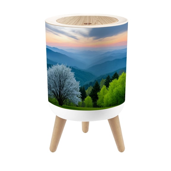Small Trash Can with Lid Scenic Blue Ridge Parkway Appalachians Smoky Mountains Spring 1.8 Gallon Dog Proof Trash Can Round Garbage Can Waste Bin Wastebasket for Bathroom Bedroom Living Room