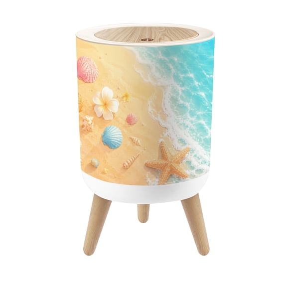Small Trash Can with Lid Seashells Starfish Tropical Sandy Beach by Turquoise Ocean 1.8 Gallon Dog Proof Trash Can Round Garbage Can Waste Bin Wastebasket for Bathroom Bedroom