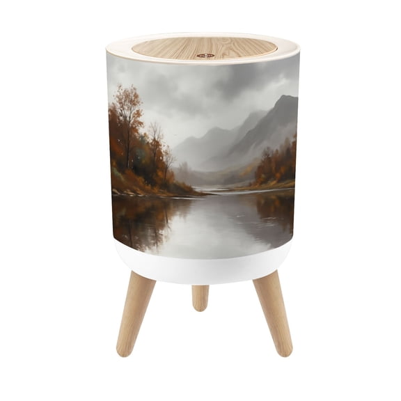 Small Trash Can with Lid Serene Autumn River Landscape Misty Mountains Colorful Trees 1.8 Gallon Dog Proof Trash Can Round Garbage Can Waste Bin Wastebasket for Bathroom Bedroom Living Room