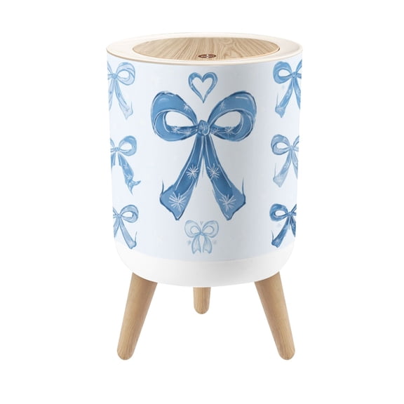 Small Trash Can with Lid Simple hand drawn light navy blue ribbon bow collection Bowknot 1.8 Gallon Dog Proof Trash Can Round Garbage Can Waste Bin Wastebasket for Bathroom Bedroom Living Room
