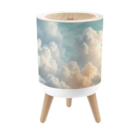 Small Trash Can with Lid Soft Pastel Clouds Sky Dreamy Light Gradient 1.8 Gallon Dog Proof Trash Can Round Garbage Can Waste Bin Wastebasket for Bathroom Bedroom Living Room