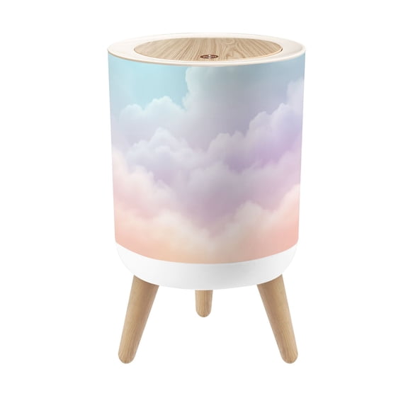 Small Trash Can with Lid Soft Pastel Gradient Sky Pink Purple Blue Tones 1.8 Gallon Dog Proof Trash Can Round Garbage Can Waste Bin Wastebasket for Bathroom Bedroom Living Room