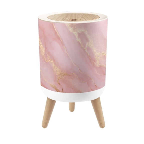 Small Trash Can with Lid Soft Pink Marble Gold Sparkle Veins 1.8 Gallon Dog Proof Trash Can Round Garbage Can Waste Bin Wastebasket for Bathroom Bedroom Living Room