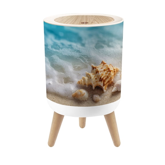 Small Trash Can with Lid Starfish seashell beach sea water Summer Coastal 1.8 Gallon Dog Proof Trash Can Round Garbage Can Waste Bin Wastebasket for Bathroom Bedroom Living Room