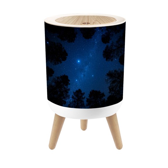 Small Trash Can with Lid Starry Night Sky Pine Trees Summer Decor 1.8 Gallon Dog Proof Trash Can Round Garbage Can Waste Bin Wastebasket for Bathroom Bedroom Living Room