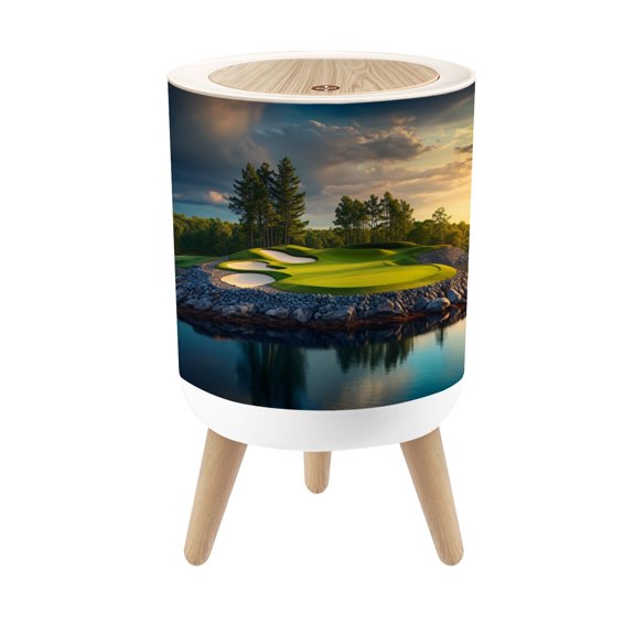 Small Trash Can with Lid Sunset Landscape Golf Course 1.8 Gallon Dog Proof Trash Can Round Garbage Can Waste Bin Wastebasket for Bathroom Bedroom Living Room