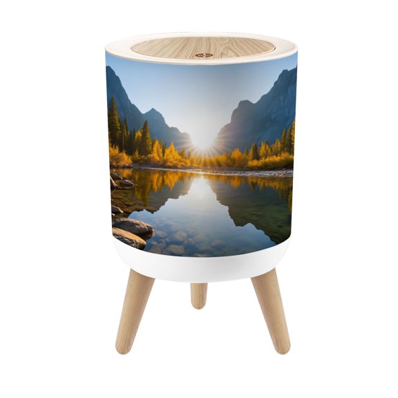 Small Trash Can with Lid Sunset Reflection Calm Lake Peaceful Landscape Mountains 1.8 Gallon Dog Proof Trash Can Round Garbage Can Waste Bin Wastebasket for Bathroom Bedroom Living Room