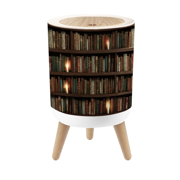 Small Trash Can with Lid Two storied Bookshelf 1.8 Gallon Dog Proof Trash Can Round Garbage Can Waste Bin Wastebasket for Bathroom Bedroom Living Room