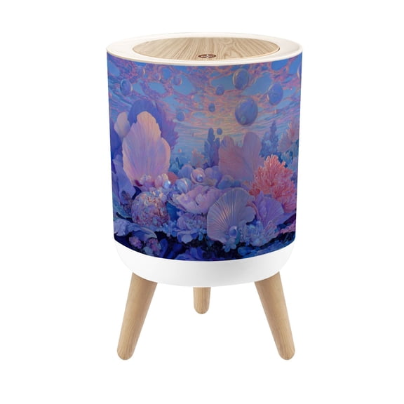 Small Trash Can with Lid Underwater World Sparkling Sunbeams 1.8 Gallon Dog Proof Trash Can Round Garbage Can Waste Bin Wastebasket for Bathroom Bedroom Living Room