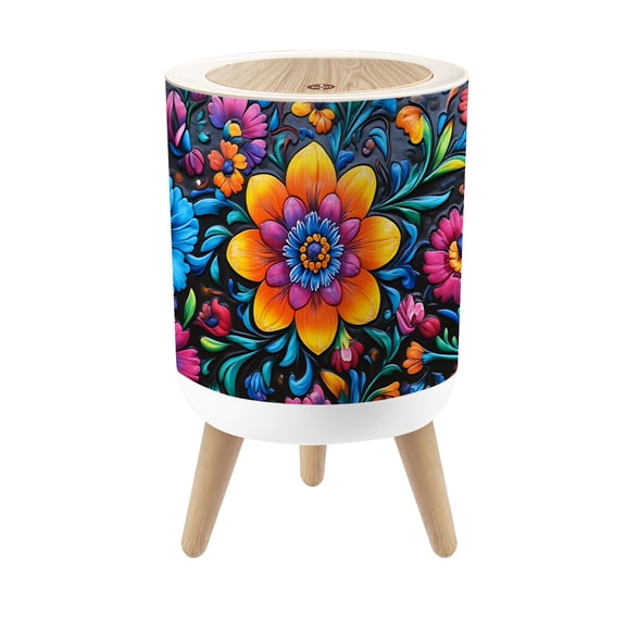 Small Trash Can with Lid Vibrant Floral Design Bold Colors Detailed 1.8 Gallon Dog Proof Trash Can Round Garbage Can Waste Bin Wastebasket for Bathroom Bedroom Living Room