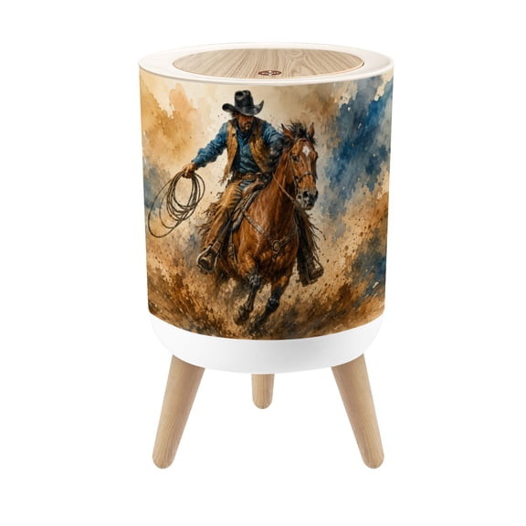 Small Trash Can with Lid Vintage Boho Ranch Southwestern Farmhouse Cowboy Horse 1.8 Gallon Dog Proof Trash Can Round Garbage Can Waste Bin Wastebasket for Bathroom Bedroom Living Room