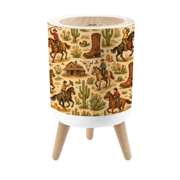Small Trash Can with Lid Western Cowboy Horses Boots Desert Ranch 1.8 Gallon Dog Proof Trash Can Round Garbage Can Waste Bin Wastebasket for Bathroom Bedroom Living Room