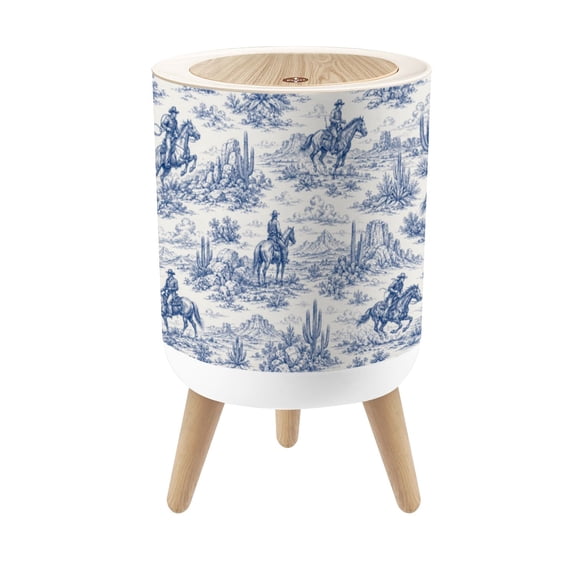 Small Trash Can with Lid Western Cowboy Riding Desert Rocky Landscape 1.8 Gallon Dog Proof Trash Can Round Garbage Can Waste Bin Wastebasket for Bathroom Bedroom Living Room