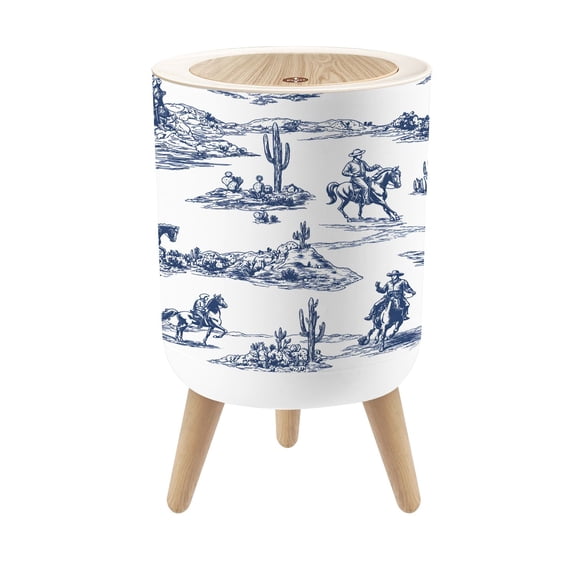 Small Trash Can with Lid Western Cowboy Riding Desert Rocky Landscape 1.8 Gallon Dog Proof Trash Can Round Garbage Can Waste Bin Wastebasket for Bathroom Bedroom Living Room