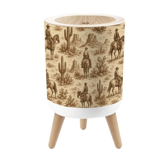 Small Trash Can with Lid Western Striped Cowboys Horses Rustic Mid Century Cowboy Horse 1.8 Gallon Dog Proof Trash Can Round Garbage Can Waste Bin Wastebasket for Bathroom Bedroom Living Room
