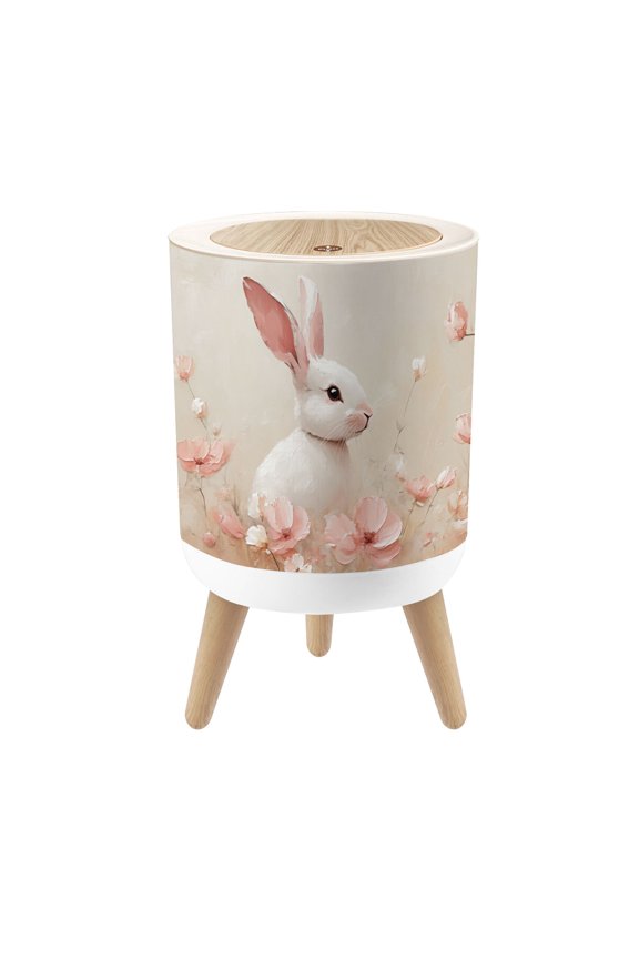 Small Trash Can with Lid White Rabbit Among Soft Pink 1.8 Gallon Dog Proof Trash Can Round Garbage Can Waste Bin Wastebasket for Bathroom Bedroom Living Room