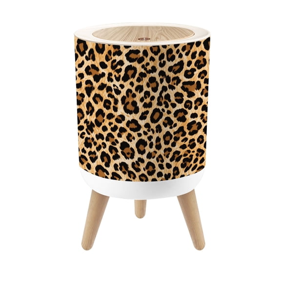 Small Trash Can with Lid Wild Animal Leopard Print Cheetah Skin Cheetah Black Brown 1.8 Gallon Dog Proof Trash Can Round Garbage Can Waste Bin Wastebasket for Bathroom Bedroom Living Room
