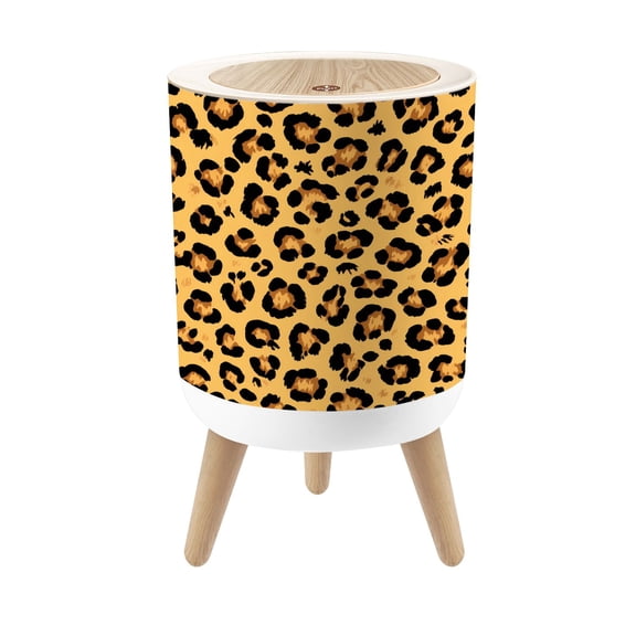 Small Trash Can with Lid Wild Animal Leopard Wild Leopard Skin Black Brown Spots 1.8 Gallon Dog Proof Trash Can Round Garbage Can Waste Bin Wastebasket for Bathroom Bedroom Living Room