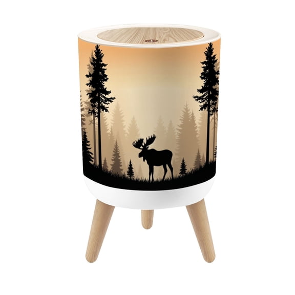 Small Trash Can with Lid Wild Animals Camping Hunting Rustic Cabin Bear Wolf Moose Hunting 1.8 Gallon Dog Proof Trash Can Round Garbage Can Waste Bin Wastebasket for Bathroom Bedroom Living Room
