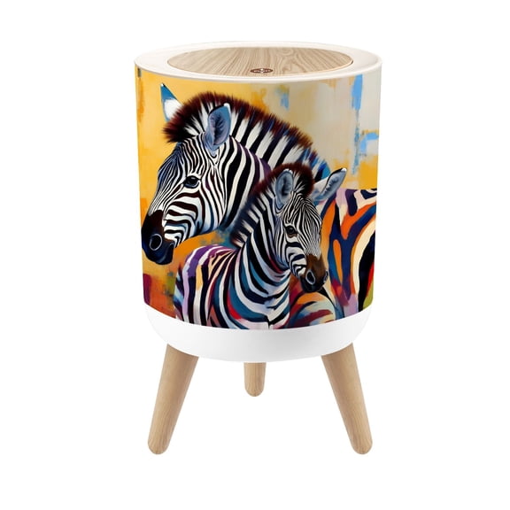 Small Trash Can with Lid Zebra Cub Colorful Wild Animal Mother Baby Zebra Striped 1.8 Gallon Dog Proof Trash Can Round Garbage Can Waste Bin Wastebasket for Bathroom Bedroom Living Room