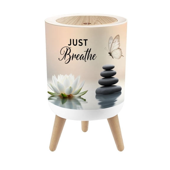 Small Trash Can with Lid Zen Flower Butterfly Water Lily Stone Relaxing Spiritual Yoga 1.8 Gallon Dog Proof Trash Can Round Garbage Can Waste Bin Wastebasket for Bathroom Bedroom Living Room