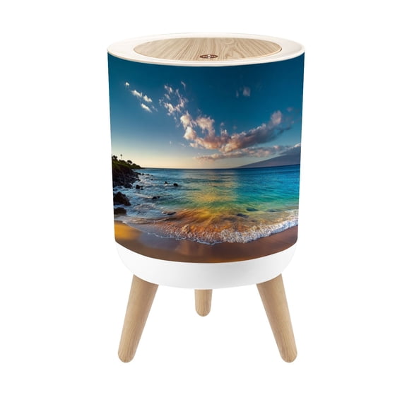 Small Trash Can with Lid kaanapali beach west shore maui hawaii sunset sea wave 1.8 Gallon Dog Proof Trash Can Round Garbage Can Waste Bin Wastebasket for Bathroom Bedroom Living Room
