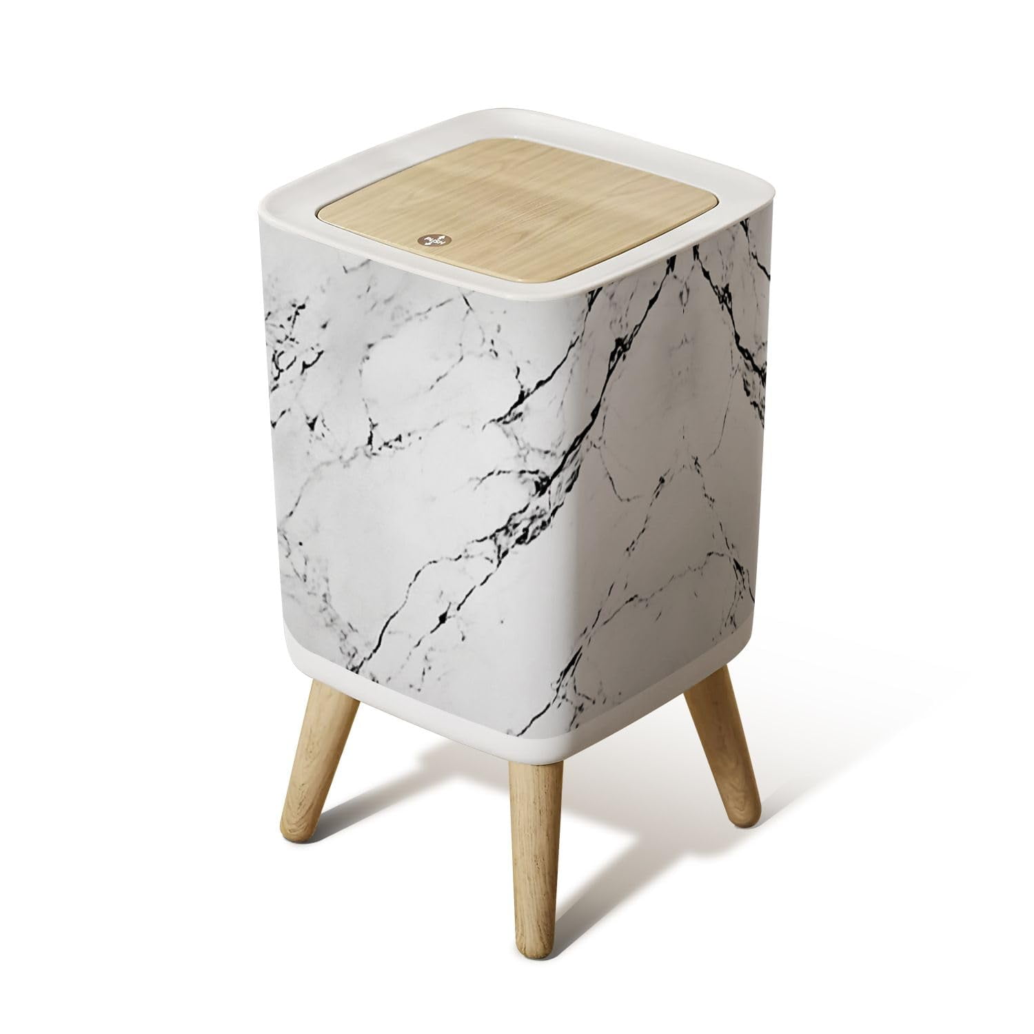 Small Trash Can with Lid natural White marble texture for skin tile ...