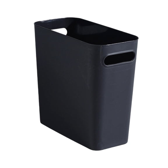 Small Trash Can, Slim Garbage Can Plastic Waste Basket with Handles Container Bin for Narrow Spaces Bathroom, Bedroom, Kitchen, Office at Home Black
