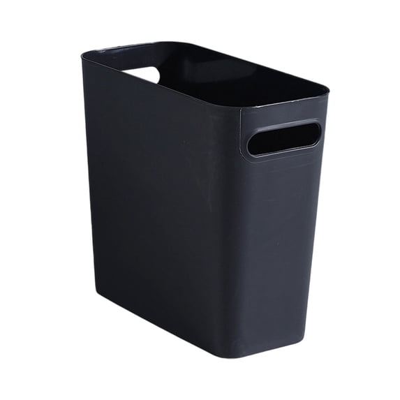 Small Trash Can, Slim Garbage Can Plastic Waste Basket with Handles Container Bin for Narrow Spaces Bathroom, Bedroom, Kitchen, Office at Home Black